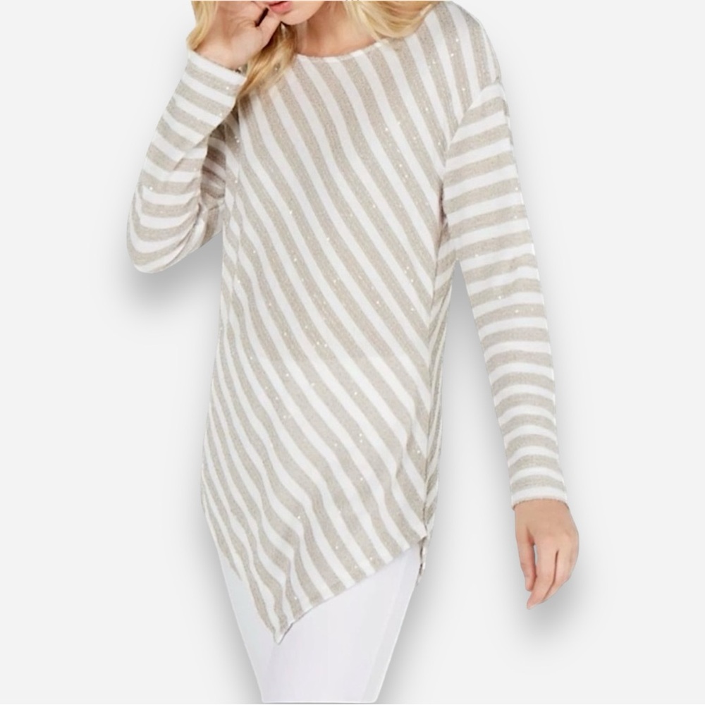 🌸New🌸 Striped Frayed Hi-Lo Top INC Small NWT
